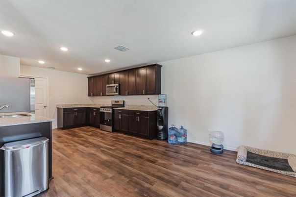 Interior, Kitchen, Recessed Lighting, Wood Texture Flooring