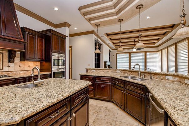 Interior, Kitchen, Pendant Lights, Recessed Lighting, Stainless Steel Appliances, Wooden Beams, Wooden Ceilings