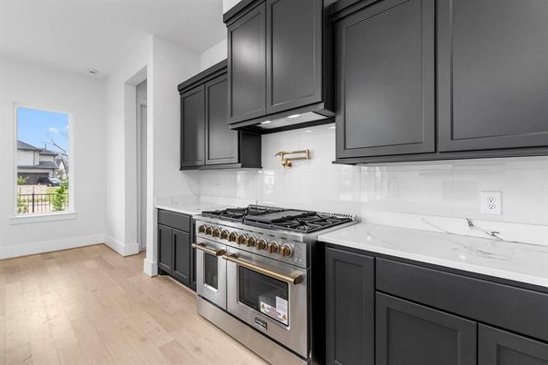 Interior, Kitchen, Marble Walls, Wood Texture Flooring