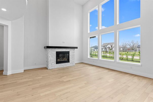Empty room, Fireplace, Interior, Recessed Lighting, Wood Texture Flooring