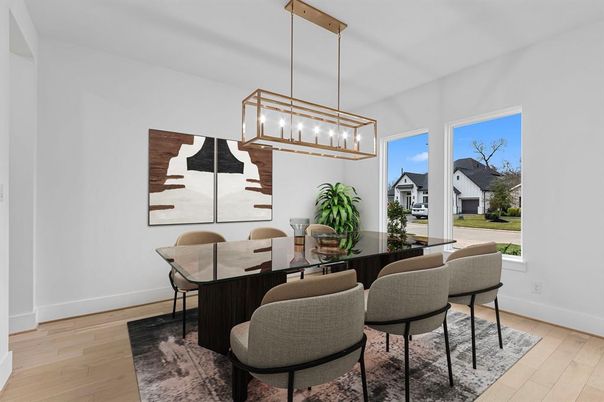 Dining room, Interior, Pendant Lights, Wood Texture Flooring