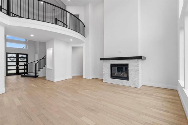 Fireplace, Interior, Recessed Lighting, Wood Texture Flooring