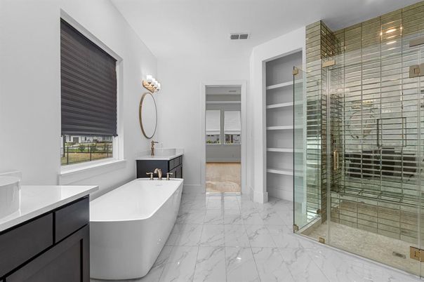 Bathroom, Free Standing Baths, Glass Shower, Interior, Marble