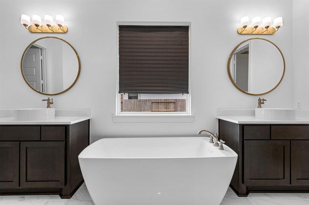 Bathroom, Dual Sink Vanities, Free Standing Baths, Interior, Marble