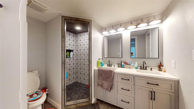 Bathroom, Dual Sink Vanities, Glass Shower, Interior