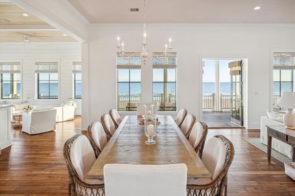 Chandelier, Dining room, Interior, Living room, Recessed Lighting, Water, Wood Texture Flooring