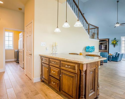 Interior, Kitchen, Pendant Lights, Recessed Lighting, Wood Texture Flooring