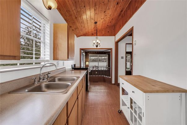 Chandelier, Interior, Kitchen, Wooden Ceilings, Wood Texture Flooring
