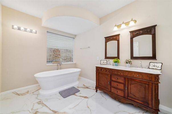 Bathroom, Dual Sink Vanities, Free Standing Baths, Interior, Marble