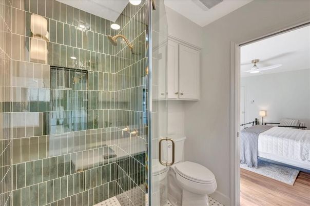Bathroom, Bedroom, Glass Shower, Interior, Wood Texture Flooring