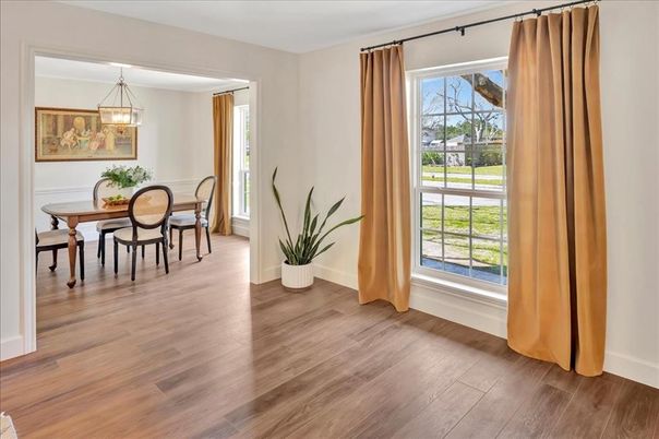 Dining room, Interior, Pendant Lights, Wood Texture Flooring