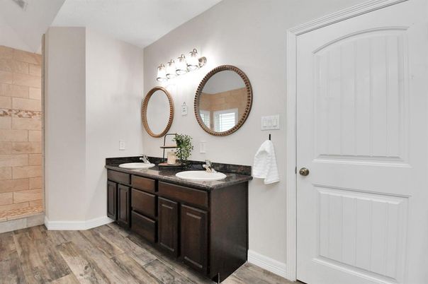 Bathroom, Dual Sink Vanities, Interior, Wood Texture Flooring