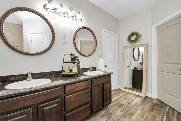 Bathroom, Dual Sink Vanities, Interior, Wood Texture Flooring
