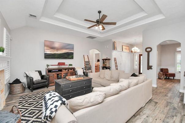 Chandelier, Fireplace, Interior, Living room, Wood Texture Flooring