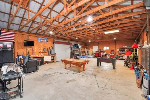 Billiard Table, Game Room, Interior, Recessed Lighting, Wooden Beams