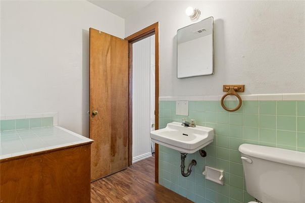 Bathroom, Interior, Tile Countertops, Wood Texture Flooring