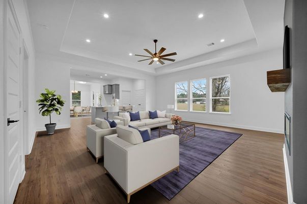 Interior, Kitchen, Living room, Pendant Lights, Recessed Lighting, Wood Texture Flooring