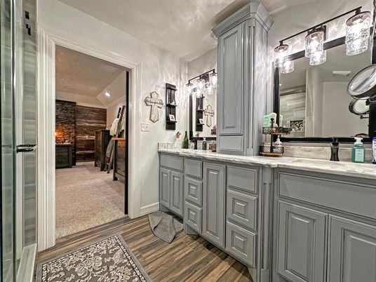 Interior, Recessed Lighting, Stone Walls, Wood Texture Flooring
