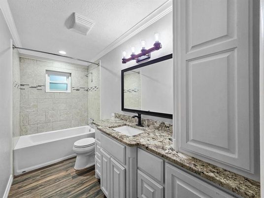 Bathroom, Interior, Recessed Lighting, Wood Texture Flooring