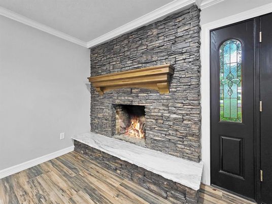 Fireplace, Interior, Stone Walls, Wood Texture Flooring