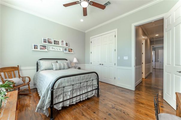 Bedroom, Interior, Recessed Lighting, Wood Texture Flooring