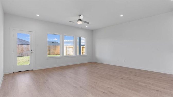 Empty room, Interior, Recessed Lighting, Wood Texture Flooring