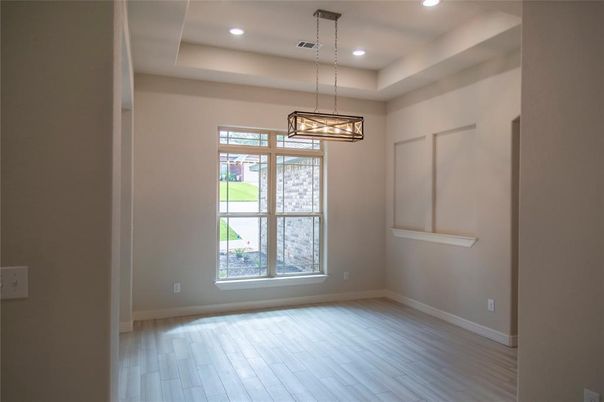 Empty room, Interior, Pendant Lights, Recessed Lighting, Wood Texture Flooring