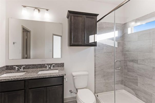 Bathroom, Dual Sink Vanities, Glass Shower, Interior, Marble Walls