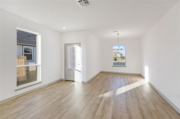 Empty room, Interior, Pendant Lights, Recessed Lighting, Wood Texture Flooring