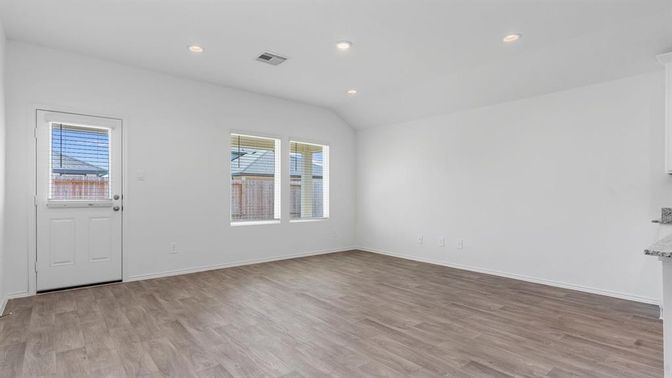 Empty room, Interior, Recessed Lighting, Wood Texture Flooring
