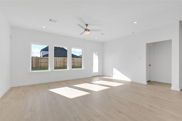 Empty room, Interior, Recessed Lighting, Wood Texture Flooring