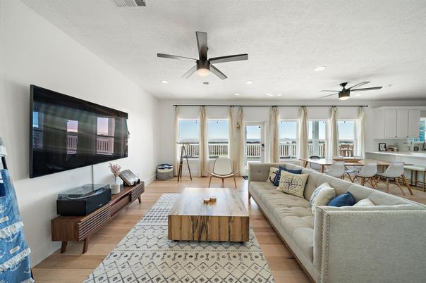Dining room, Interior, Kitchen, Living room, Recessed Lighting, Wood Texture Flooring