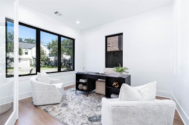 Home Office, Interior, Recessed Lighting, Wood Texture Flooring
