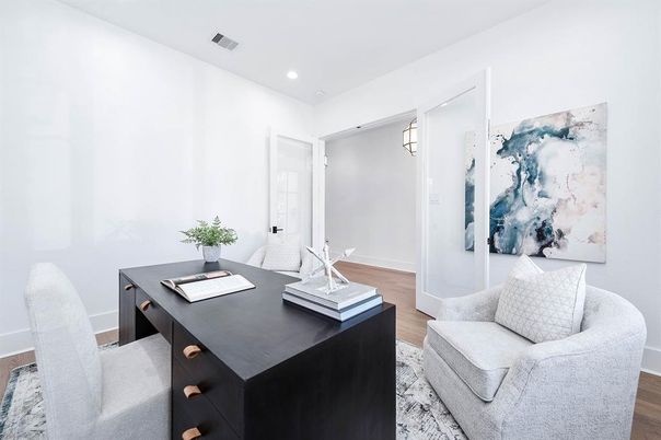 Home Office, Interior, Recessed Lighting, Wood Texture Flooring