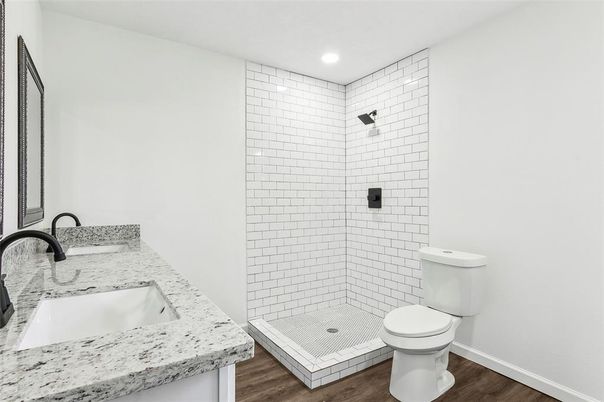 Bathroom, Interior, Recessed Lighting, Wood Texture Flooring