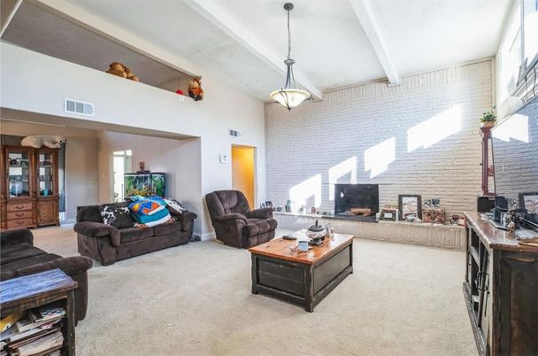 Fireplace, Interior, Living room, Pendant Lights, Stone Walls