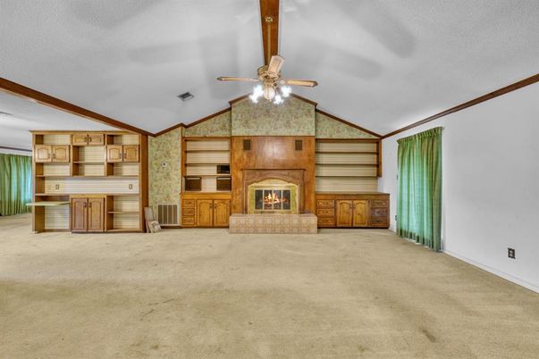 Empty room, Fireplace, Interior, Wooden Beams