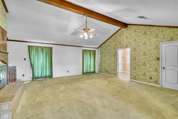 Empty room, Fireplace, Interior, Wooden Beams