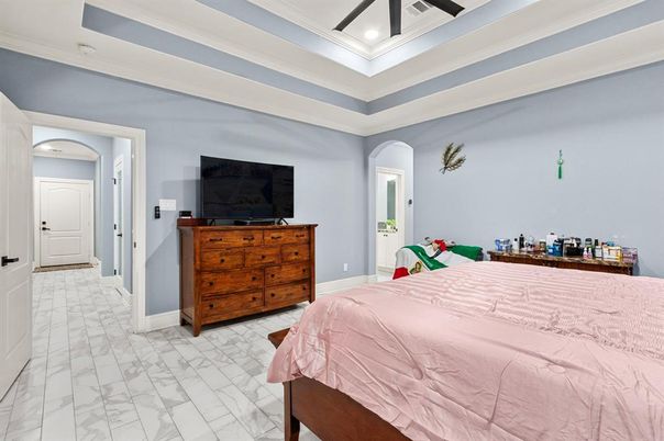 Bedroom, Interior, Marble, Recessed Lighting