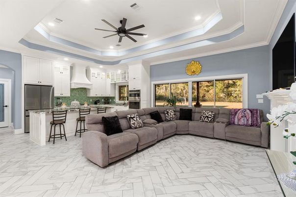 Interior, Kitchen, Living room, Marble, Recessed Lighting, Stainless Steel Appliances
