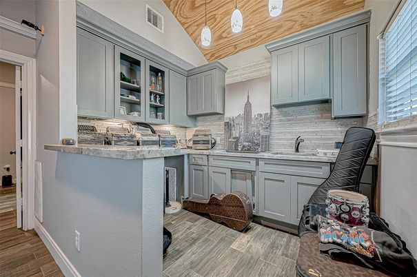 Interior, Kitchen, Pendant Lights, Wood Texture Flooring