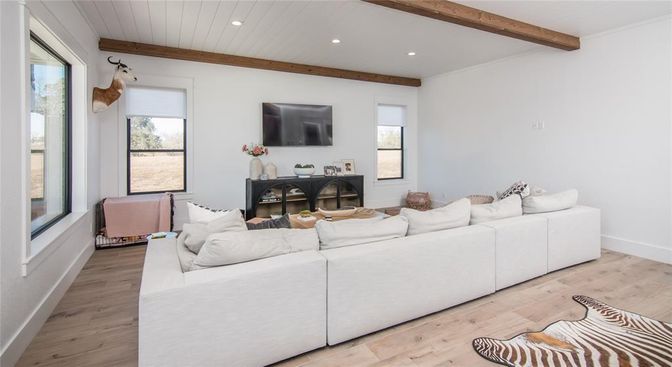 Interior, Living room, Recessed Lighting, Wooden Beams, Wood Texture Flooring