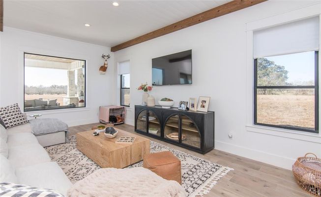 Interior, Living room, Recessed Lighting, Wooden Beams, Wood Texture Flooring