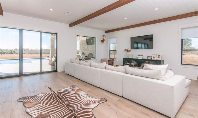 Interior, Living room, Recessed Lighting, Wooden Beams, Wood Texture Flooring