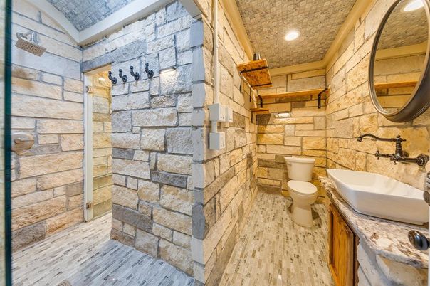 Bathroom, Interior, Recessed Lighting, Stone Walls