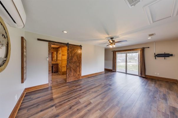 Bathroom, Empty room, Interior, Recessed Lighting, Wood Texture Flooring