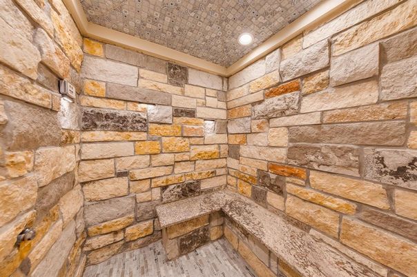 Bathroom, Interior, Recessed Lighting, Stone Walls