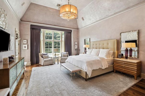 Bedroom, Interior, Pendant Lights, Wood Texture Flooring