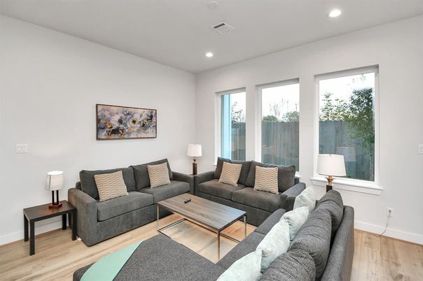 Interior, Living room, Recessed Lighting, Wood Texture Flooring