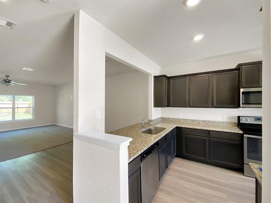 Interior, Kitchen, Recessed Lighting, Wood Texture Flooring